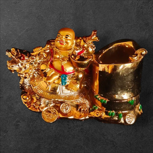 Laughing Buddha on Dragon Tortoise with Stand